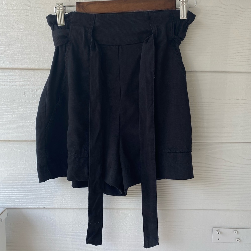 H&M Black High Waist Paperbag Shorts with Tie